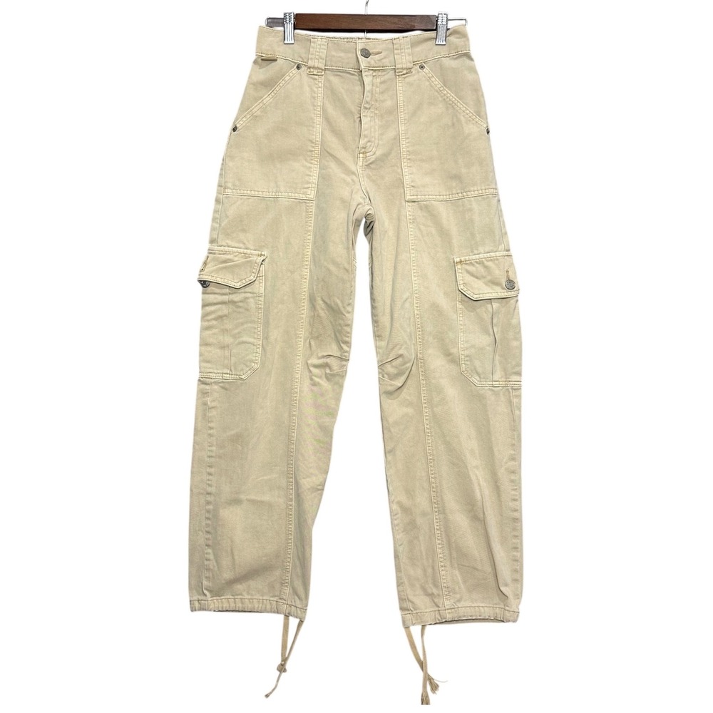 Pull Bear Tan Cargo Pants Drawstring Hem Utility‎ Womens Size 4